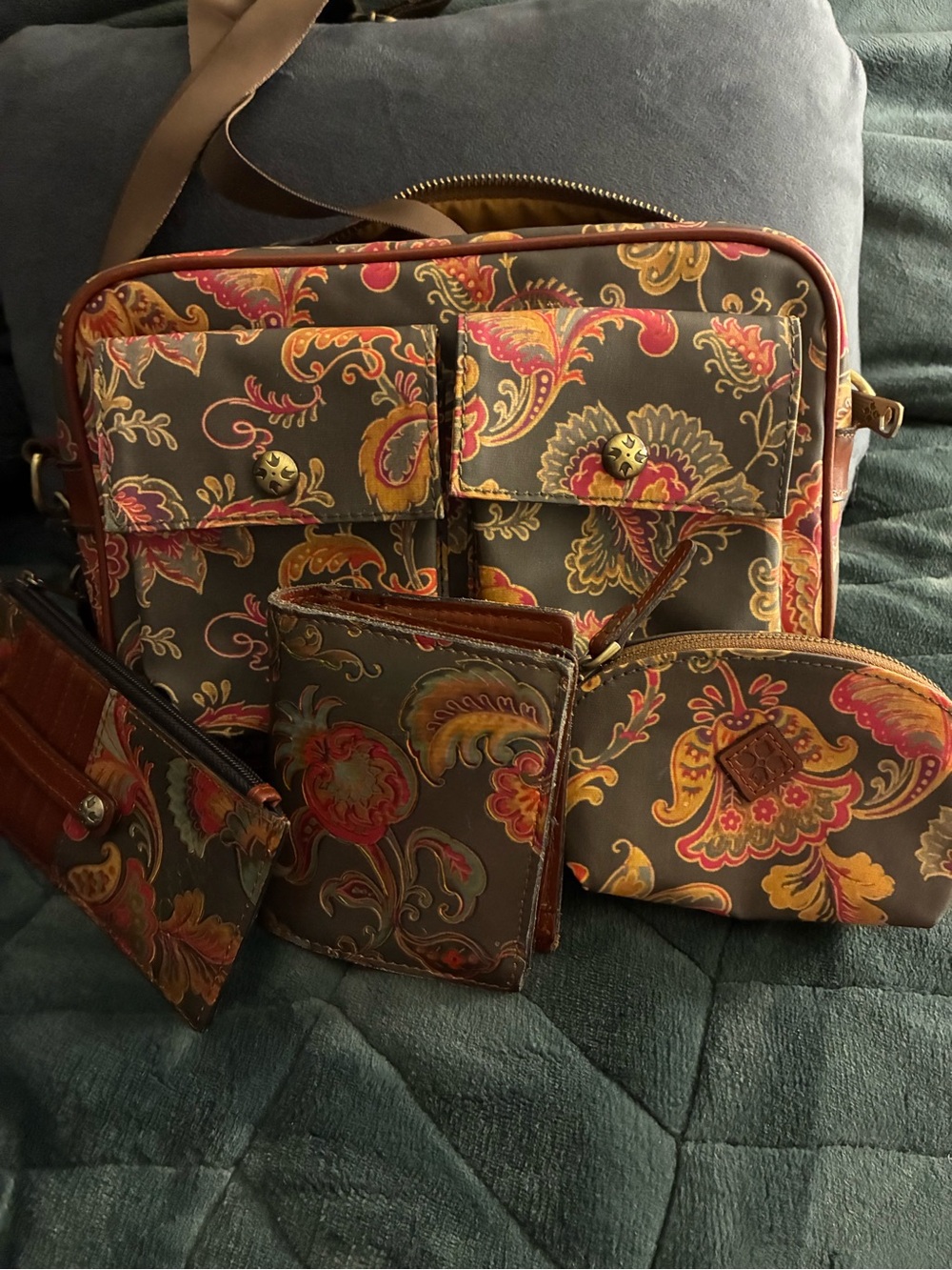 Patricia Nash Olive Paisley lot convertable belt bag crossbody wallets/coin